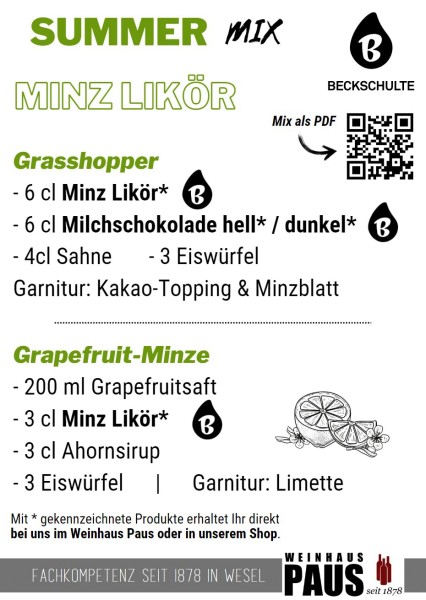 Summer-Mix für Beckschulte Minze-Likör Pfeffi 18% Vol.