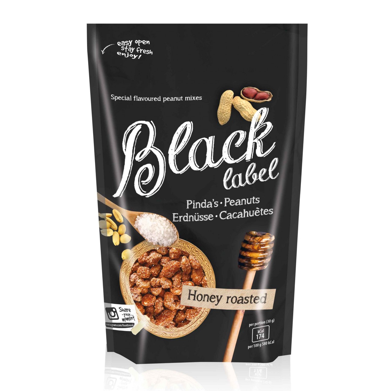 Erdnüsse Honig-Salz Pindas Honey roasted Black label Foodtrend 200g | MHD 10.10.25